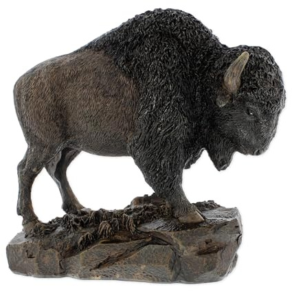 The Bridge Collection Dekorative Bison-Figur – rustikale Büffelstatue für Western- oder Lodge-Stil Dekor – realistische Bison-Statue mit handgeschnitzter Optik