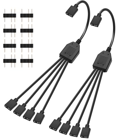 GINTOOYUN 2 Pack 1 bis 4 ARGB Splitter Kabel 5V 3-Pin weiblich zu vier 5V 3-Pin weiblich RGB Splitter Kabel für RGB Lichtstreifen, 5V RGB Lüfter, Computer Gehäuse, etc(12,4 Zoll)