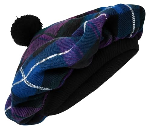 Kilts Boutique Scottish Highland Pride of Scotland Tartan Tam O' Shanter Mütze, traditionelle Baskenmütze mit Bommel, Einheitsgröße