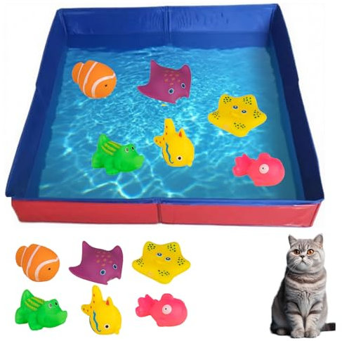 Piscina para gatos con juguetes, 50 x 10 cm, plegable, piscina para perros, pequeña piscina para perros, juguete acuático para gatos, piscina para perros y gatos (rojo)