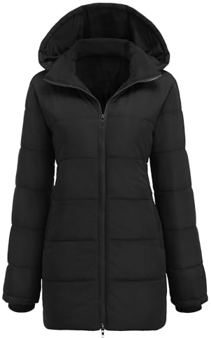 Hotouch - Abrigo de invierno largo para mujer, chaqueta acolchada con capucha, Slim Fit, chaqueta de invierno casual, resistente al viento, S-XXL, Negro , S