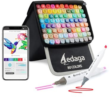 HornedDragon 80 Farben Alkohol Marker mit App, Doppelspitze Alkohol Stifte | Ständer-Etui | Mischbar | Farbcode | Ungiftig | Alcohol Marker für Malen, Skizzieren, Zeichnen, Illustrationen, Manga