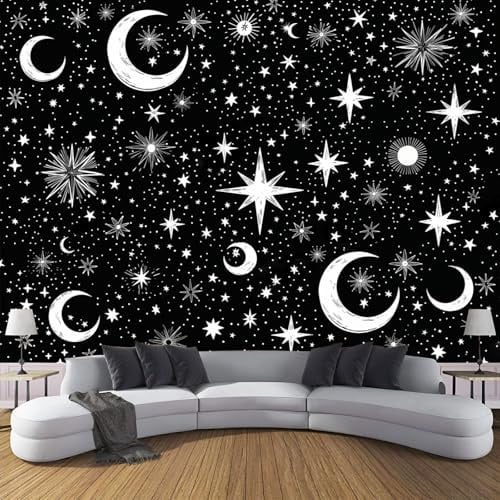 Fototapete Abstrakt Mond Sterne Motivtapeten Tapete Einfache Linien Tapeten Vliestapete Modern Wandtapete Wohnzimmer Schlafzimmer Tapete Wanddeko 200×140cm(W×H)