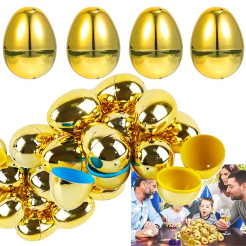 dellyy 12 Stück Goldenes Ei, Ostereier zum Befüllen, Ostereier Gold, Ostereier zum Befüllen Gold, für Draußen und Innen Deko, Geschenk (24)