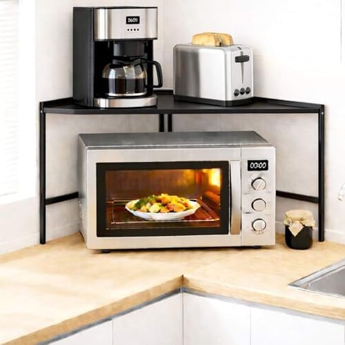 DanDiBo Eckregal Küche Arbeitsplatte Küchenregal 72x72 cm Mikrowellenregal Schwarz 2 Stufig 96688 Mikrowellen Regal Ecke (Schwarz)