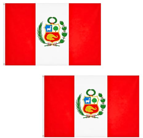 Peru-Flagge, 1,5 x 0,9 m, mit Messingösen, Polyester, peruanische Flagge, Banner für Nationalfeiertage, Gemeinschaftsausstellung, Haus und Garten, 2 Stück