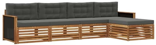 vidaXL Outdoor-Sofagarnitur 5 pcs Natur und Anthrazit Polyester, Garten, modernes Outdoor-Sofa, Sitzgruppe für die Terrasse, gemütliche Loungemöbel