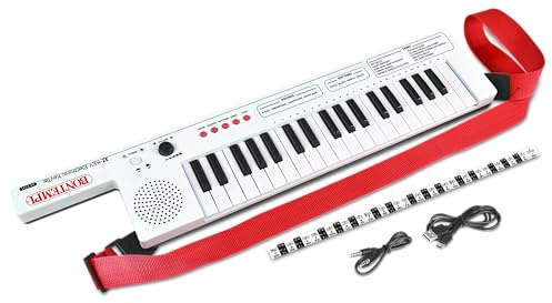BONTEMPI - Elektronisches Keytar mit 37 Tasten mit 4 Sounds 4 Rhythmen | 10 Vorab Aufgenommene Lieder OKON-Funktion Lautstärkeregler USB Typ-C Akkuladung Tragegurt Notenzeile 550x112x40 mm
