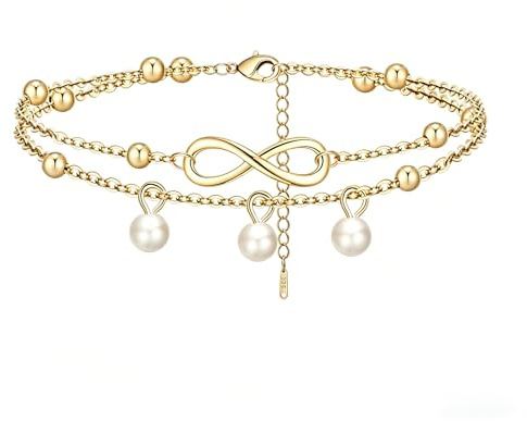 Chaioe Gold/Silver Anklet Bracelets for Women Adjustable Women's Anklets for Women Waterproof Butterfly Beaded Heart Beach Layered Ankle Chains for Women Jewelry Gift