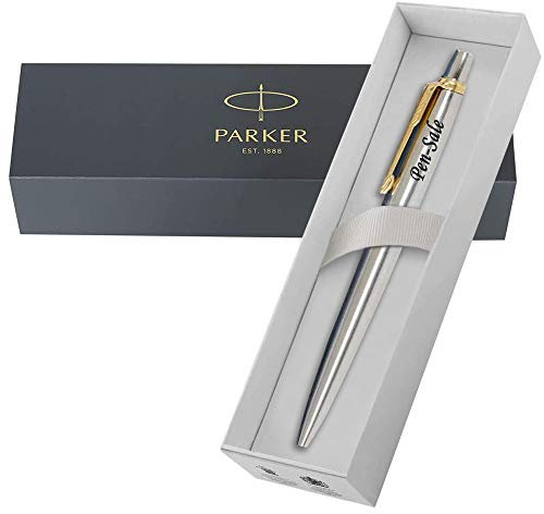 Personalised Engraved Premium Parker Jotter Stainless Steel Gold Trim Ballpoint Pen in a Classy Gift Box, Custom Gifts for Christmas