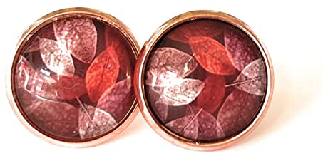 Herbstohrringe in roségold, Ohrstecker Herbst, Blattwerk, Ohrringe rot