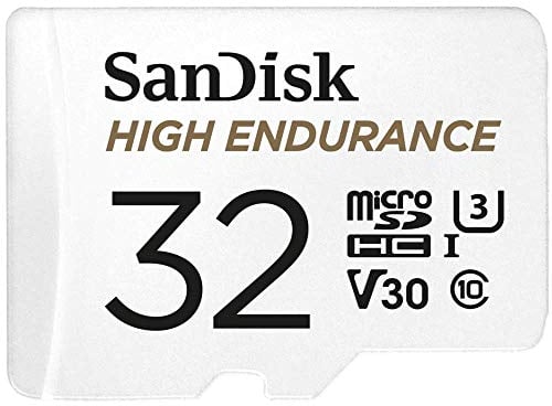 SanDisk HIGH ENDURANCE Video Monitoring for Dashcams & Home Monitoring 32 GB microSDHC Memory Card + SD Adaptor, Up to 100 MB/s read and 40 MB/s Write, Class 10, U3, V30, White