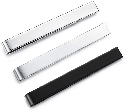HONEY BEAR 3 Stück 5.4cm Herren Krawattennadel Set Krawattenklammer für Normale Krawatte Tie Clip (Matt+Gebürstetes Silber+Schwarz mit Box)