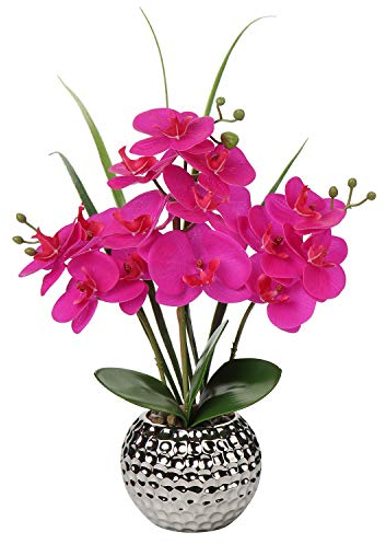 Kunstblumen Orchidee Künstliche Kunstpflanze Phalaenopsis Lila Blumen Deko Höhe 49 cm, Fest verankert im Keramiktopf