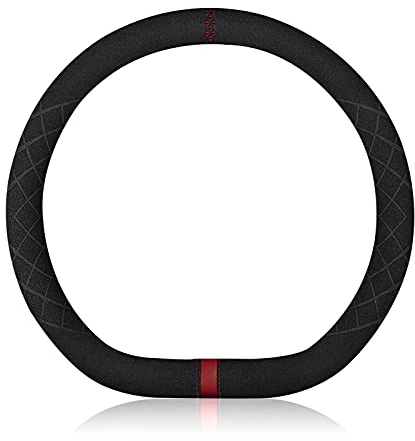 Ergocar D-Form Auto Lenkradbezug Rutschfester Auto Sport Lenkradschutz Mikrofaser Wildleder Winter Warm für D-Form Lenkrad Durchmesser 38cm (15 ) (Schwarz Rot)