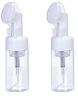 HugeDE 2 Pcs Empty Clear Plastic Foam Dispenser Bottle Refillable Foaming Bottles Soap Dispenser Pump Bottles with Gel Head Wash Brush for Cleaning Travel Shampoo 100ml