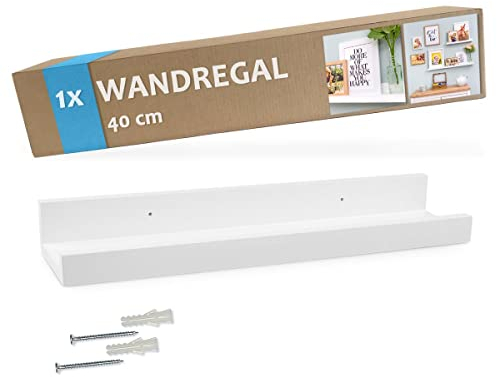 PHOTOLINI Wandregal stabiles MDF-Holz Weiß 40 cm, Schweberegal, modernes Design, Bilderleiste für Fotos, Poster & Deko-Objekte zur flexiblen Gestaltung, U-Form, einfaches Anbringen