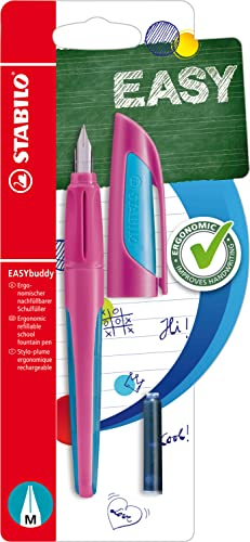 STABILO - Schulfüller mit Standard-Feder M - EASYbuddy FRESH in pink/hellblau - blau (löschbar) - inkl. Patrone