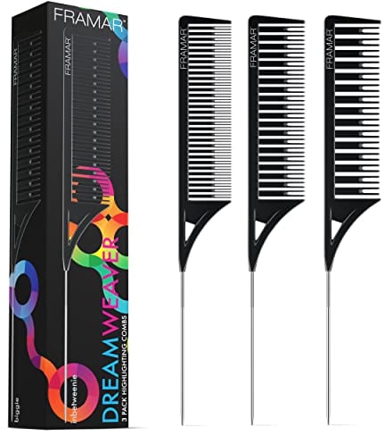 FRAMAR Schwarz Strähnenkamm Blondierung – Strähnchenkamm, Strähnchen Kamm, Friseur Kamm Set, Stielkamm Friseur, Frisierkamm Set, Friseurkamm Profi, Haar Kamm Friseur, Haarkamm Schwarz, Haarkämme – 3pc