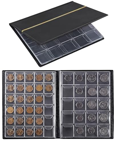 FGXY Münzsammelalbum 250 Taschen, Taschen Münzalbum, Münzsammlung Halter Album, Münzen sammeln Zubehör Aufbewahrungsorganizer, Münzen Album Buch, für 20/25/27/30mm Münzen (Schwarz)