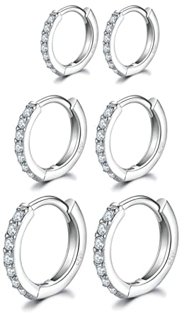 HUABOLA CALYN 3 Paar Creolen Silber 925, Silber Gold Creolen Silber 925 Klein Set für Damen Herren Mädchen in 8/10/12mm, Hypoallergen Ohrringe Gold Set mit AAA Zirkonia Schmuck