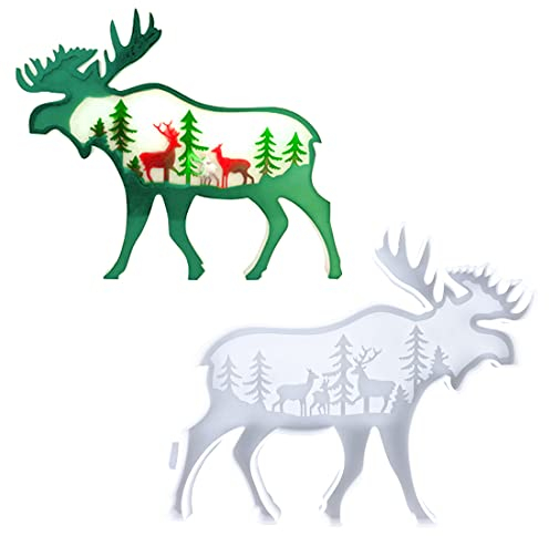 Voyyphixa DIY Elch Weihnachten Silikonform Epoxidharz Tier Formen Untersetzer Silikonformen, Platzdeckchen Gießform für Wolf Schlüsselanhänger Desktop Ornamente Schokolade Kuchen Kunsthandwerk