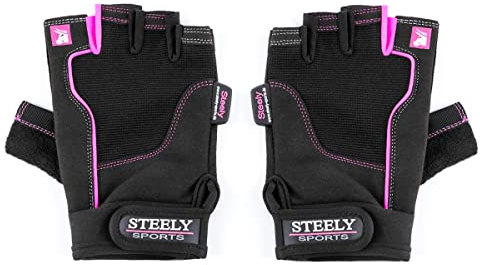 STEELY SPORTS Damen Fitnesshandschuhe – Workout Glove - Lady-Edition (S)– Farbe: schwarz/pink (Fitness Handschuhe Frauen Sporthandschuh Trainingshandschuhe)