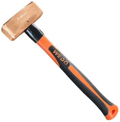 WEDO 500g Martello Muratore con Impugnatura Ergonomica Antiscivolo,Maza da senza scintille con manico in fibra,berillio rame,lunghezza 310mm,non magnetico,Certificato BAM e FM