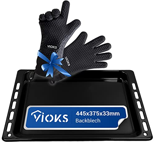 VIOKS Teglia da forno alta allungabile, 445 x 375 x 33 mm, con guanti/teglia per pizza, rettangolare, ricambio per teglia da forno Whirlpool 481010426479, per fornelli, guanti e forno