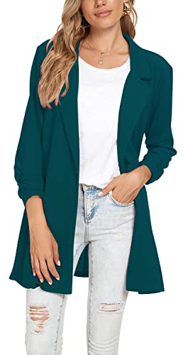 MINTLIMIT Women Lapel Suit Jacket Casual Long Sleeve Blazer Work Office,ForestGreen,XL