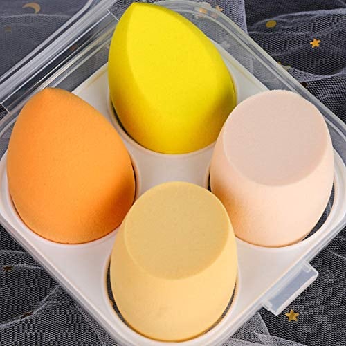 4 Pcs Makeup Sponges Blender Set - Makeup Sponges For Foundation Blender with Egg Case, Flawless for Cream, Powder and Liquid (4PCS, Yellow)