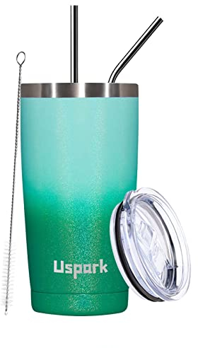 UsparkMC 550ml Tumbler Stainless Steel with Lid and Straw,Double Wall Vacuum Insulated Coffee Travel Mug for Hot & Cold,Reusable Cup,BPA Free,Green