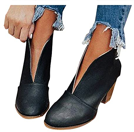 Kobilee Stivali Invernali Donna Pelle Morbidi Stringati Stivaletti Chunky Comode Autunnali con Tacco Stivali Calzino Ankle Chelsea Boots Cowboy Bassi Scamosciati Eleganti Anfibi