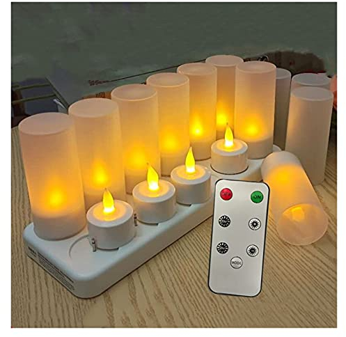 Fausses bougies LED, décorations de fête, bougies chauffe-plat, bougies sans flamme, lot de 12 lampes décoratives à distance ou non à distance Bougie LED rechargeable Bougie chauffe-plat (couleur d'ém