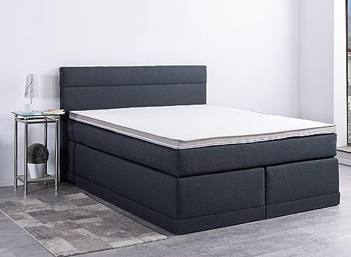 AUKONA Boxspringbett Hanna 180x200, Anthrazit H2, 7 Zonen Taschenfederkern-Matratze, H2 H3 H4, Komfortschaum-Topper, Lieferung und Aufbau kostenlos