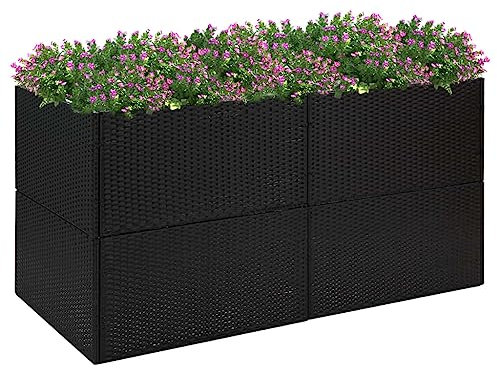 puraday Jardinière de Jardin Noir et Sac Transparent 157x80x80 cm Résine Tressée Cadre Robuste Plate-Bande Résistante à l'eau Pot de Fleurs Patio Offre Espace Suffisant Planter Plantes Légumes