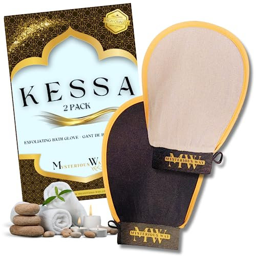 Kessa exfoliant 2 en 1, kessa et éponge de bain pour Visage & Corps Gommage corps peau sensible soins toilette et nettoyage en profondeur, Kessa Hammam et Spa (Kessa x2)
