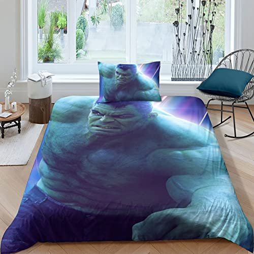 CIFEAR Bettwäsche Set Kinder Jungen Jugendliche 3D Hulk Kinderbettwäsche Weiche Bettbezug Und Kissenbezug Mit Reißverschluss Single(135x200cm)
