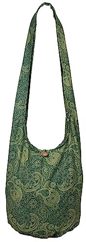 CCcollections Umhängetasche aus Baumwolle, große Boho-Hippie-Hobo-Handtasche mit 40 Drucken – Unisex-Umhängetasche (Paisley Dunkelgrün)
