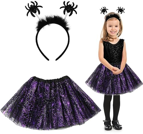 Aurasky Costume Strega Bambina, Vestito Strega Halloween, Gonna Tulle Viola Ragazza, Costumi Halloween Bambina, Regalo per Mascherata Cosplay Festa