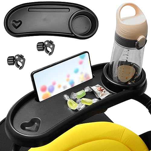 Porte-gobelet 3 en 1 pour Poussette avec Plateau à collation et Support de téléphone, Plateau à collation Universel pour biberon, Plateau de Poussette Amovible pour Regarder des vidéos en Voyage
