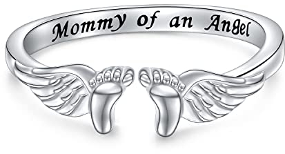 Flyow Fehlgeburt Ring Verlust Mama eines Engels 925 Sterling Silber Gedenkring Schmuck Sympathie Schwangerschaft Fehlgeburt Geschenke für für Damen Mutter Mama Einstellbare Größe