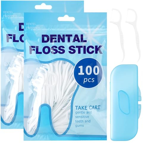 200 Piezas Seda Dental,Hilo Dental con Mango,Palillos de Dientes de Hilo Dental,Arcos Dentales,con Caja Portátil,para Limpieza de Dientes, Cuidado Bucal,Aliento Fresco