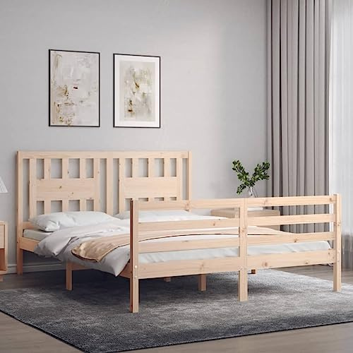 vidaXL Massivholzbett, Bett mit Kopfteil, Doppelbett Holzbett für Schlafzimmer, Bettrahmen Bettgestell mit Lattenrost, Schlafzimmermöbel, 160x200cm