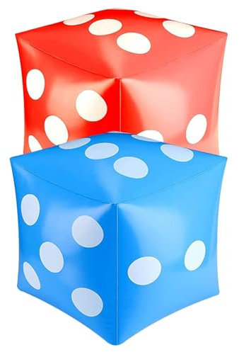 Generisch Aufblasbare Würfel 2 Stück 30 x 30 cm große Würfel PVC große aufblasbare Würfel Jumbo-Würfel große Würfel Jumbo für drinnen und draußen Strand Pool Partyspiel Blau und Rot