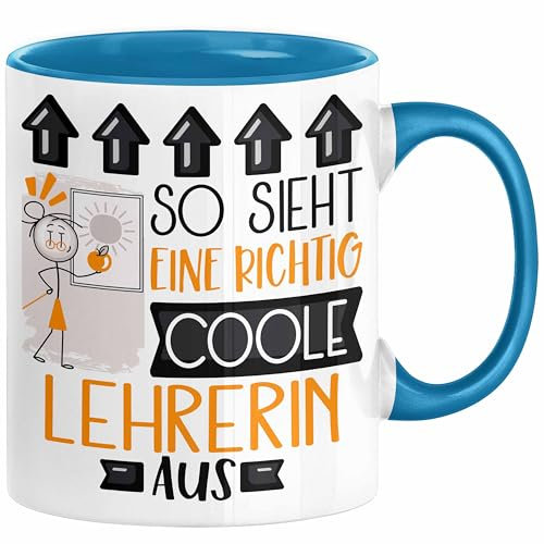Lehrerin Geschenk Tasse Lustig Geschenkidee für Lehrerin Geburtstag So Sieht Eine Richtig Coole Lehrerin Aus Frauen Spruch Abschiedsgeschenk Abschied (Blau)