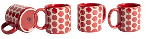 UNITED COLORS OF BENETTON. - SET 4 PZS TAZAS GRES 360ML PUNTOS ROJOS TOPOS ROJOS