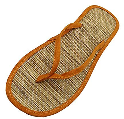 Tongs en bambou pour femme - Tongs légères - Pour l'été - Sandales de douche - Sandales plates - Confortables - Antidérapantes - Chaussures de plage en bambou et rotin - Pantoufles de plage, Orange,