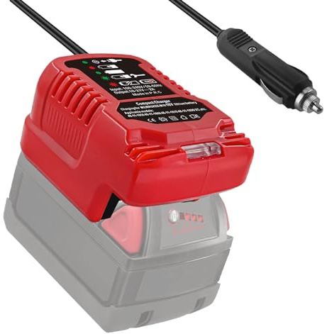 ASUNT Chargeur de batterie au lithium de rechange Milwaukee 18 V, mini chargeur compact portable, chargeur de voiture pour batterie au lithium Milwaukee M18 18 V avec prise allume-cigare
