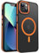 HeIssitot Magnetische für iPhone 13/14 Hülle, Militärnorm Schutz, Matte Rückseite Samtige Touch Schutzhülle,Stoßfeste rutschfest HandyHülle Case -Orange